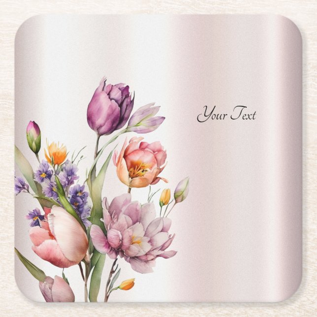 Colourful Spring Flowers Paper Coaster (Front)
