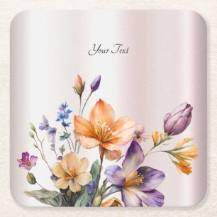 Colourful Spring Flowers Paper Coaster