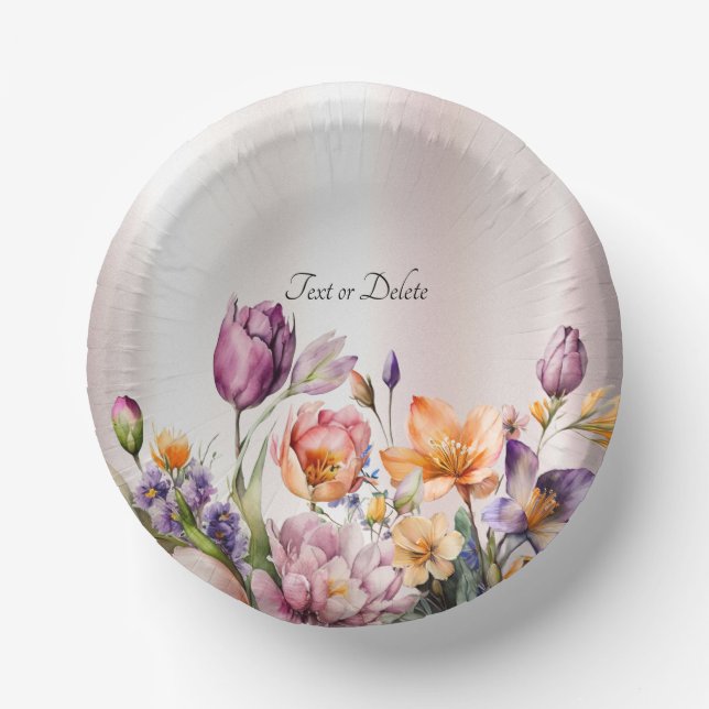 Colourful Spring Flowers Paper Plate (Front)