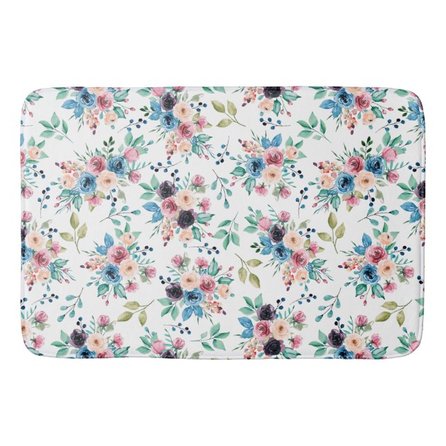 Colourful spring flowers pattern bath mat (Front)