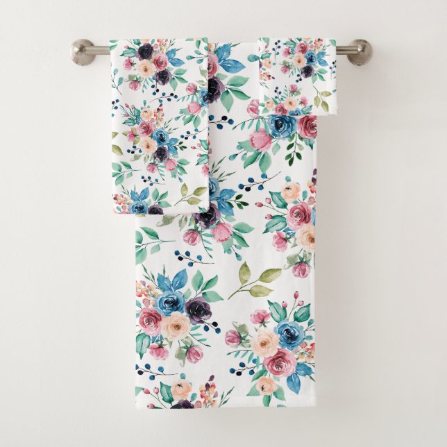 Colourful spring flowers Pattern Bath Towel Set (Insitu)