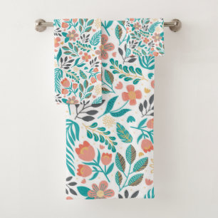 Colourful spring flowers pattern bath towel set
