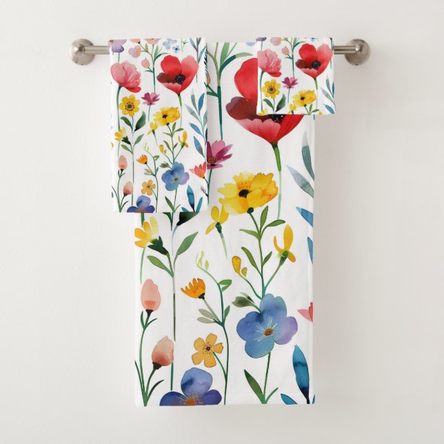 Colourful spring flowers pattern bath towel set (Insitu)