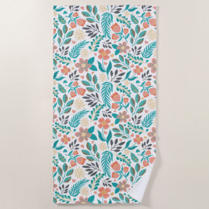 Colourful spring flowers pattern beach towel