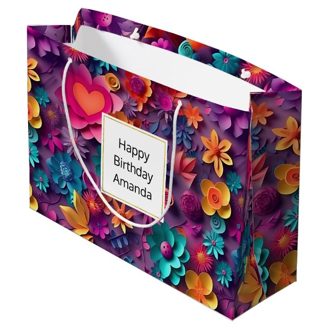 Colourful Spring Flowers Pattern Birthday Large Gift Bag (Back Angled)