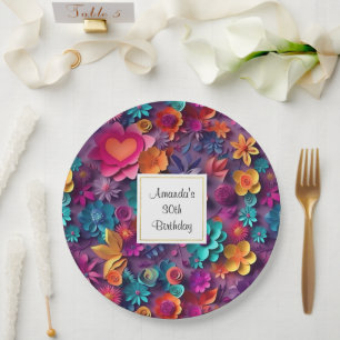 Colourful Spring Flowers Pattern Birthday Paper Plate