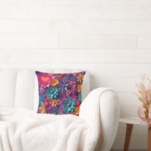 Colourful Spring Flowers Pattern Cushion
