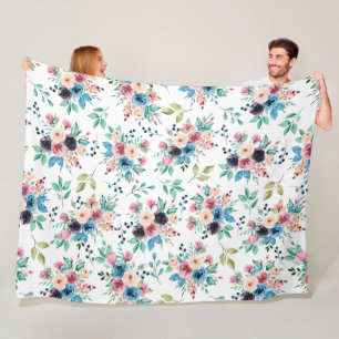 Colourful spring flowers pattern fleece blanket