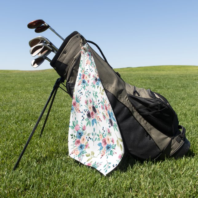 Colourful spring flowers pattern golf towel (Green)