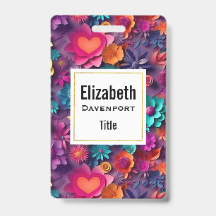 Colourful Spring Flowers Pattern ID Badge