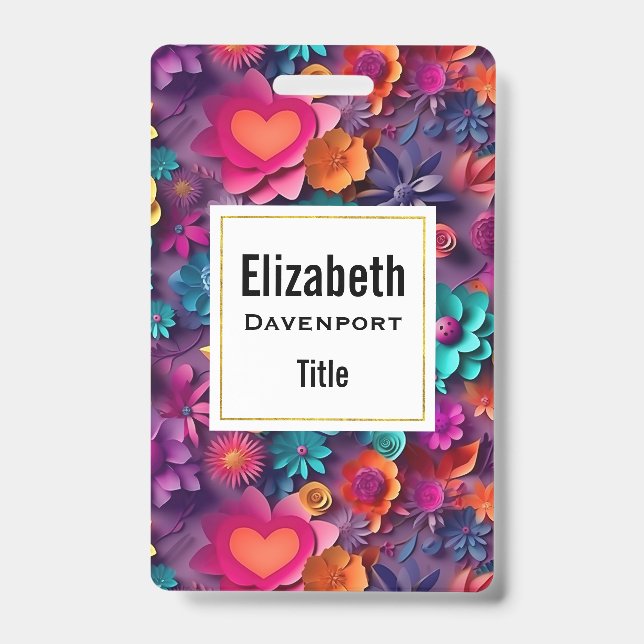 Colourful Spring Flowers Pattern ID Badge (Front)