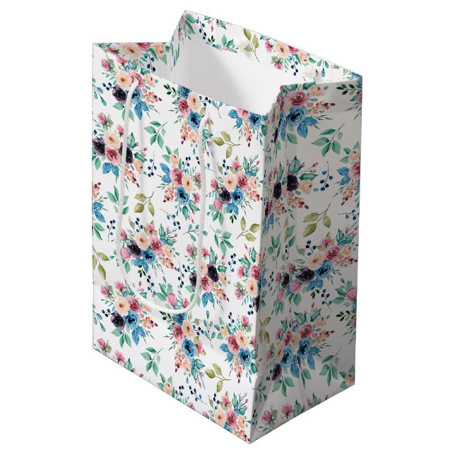 Colourful spring flowers pattern medium gift bag (Front Angled)