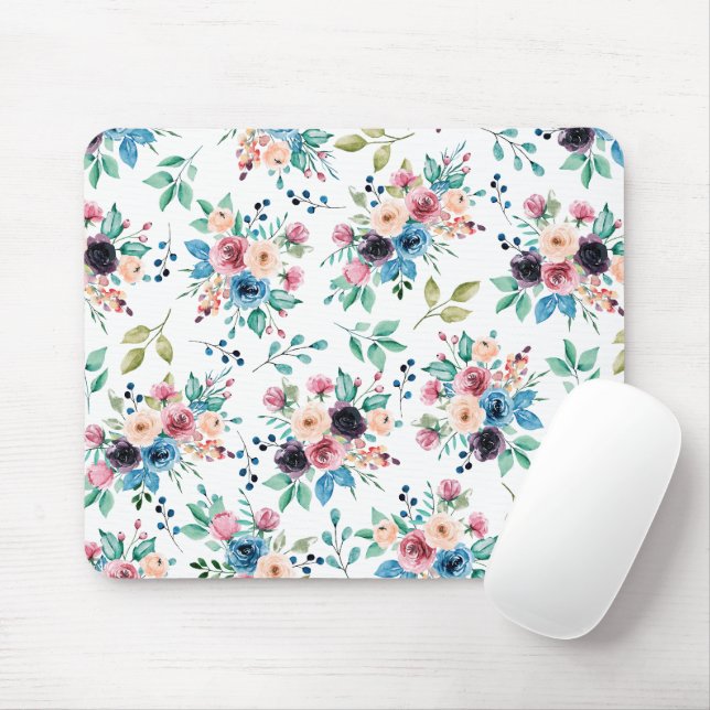 Colourful spring flowers pattern mouse pad (With Mouse)