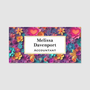 Colourful Spring Flowers Pattern Name Tag