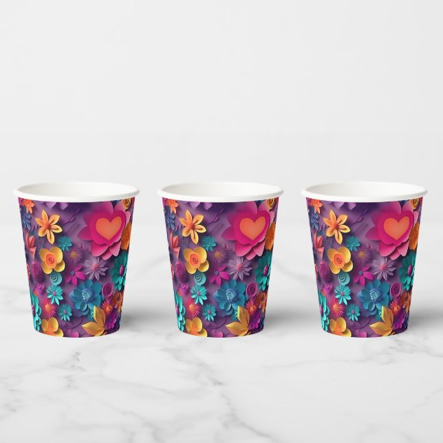 Colourful Spring Flowers Pattern Paper Cups (Multi)