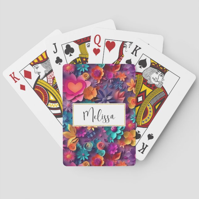 Colourful Spring Flowers Pattern Playing Cards (Back)