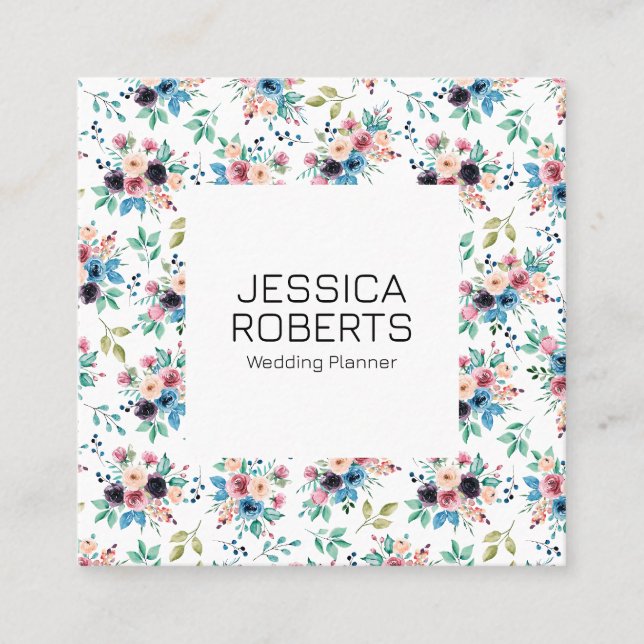 Colourful spring flowers pattern square business c square business card (Front)
