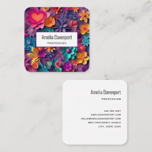 Colourful Spring Flowers Pattern Square Business Card