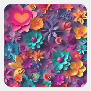 Colourful Spring Flowers Pattern Square Sticker