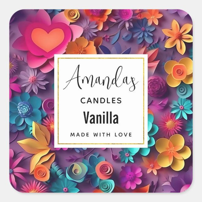 Colourful Spring Flowers Pattern Square Sticker (Front)