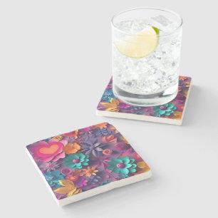 Colourful Spring Flowers Pattern Stone Coaster