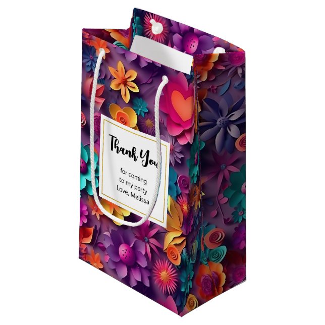 Colourful Spring Flowers Pattern Thank You Small Gift Bag (Front Angled)