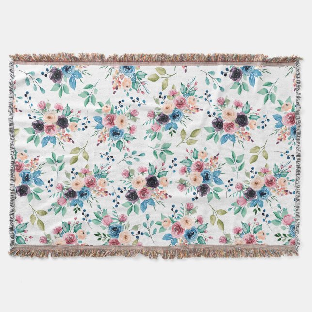 Colourful spring flowers pattern throw blanket (Front)