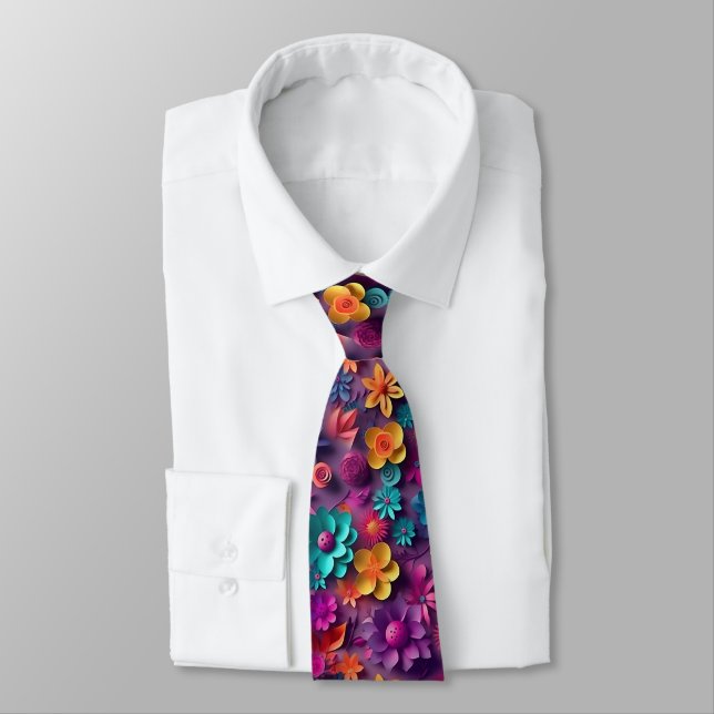 Colourful Spring Flowers Pattern Tie (Tied)