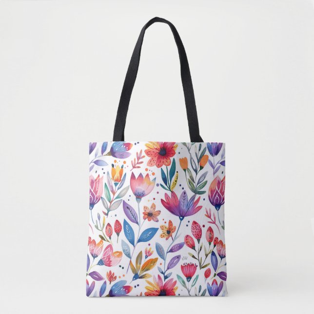 Colourful spring flowers pattern tote bag (Front)