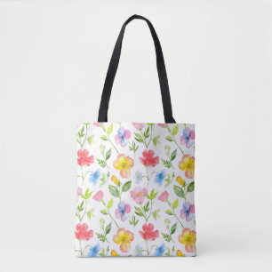 Colourful spring flowers pattern tote bag