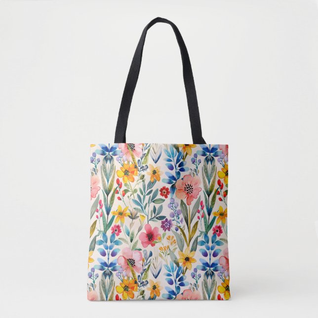 Colourful spring flowers pattern tote bag (Front)