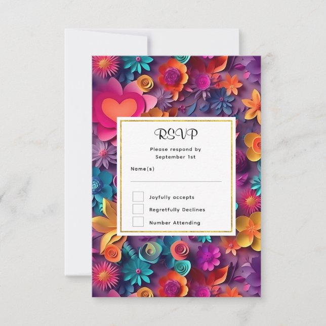 Colourful Spring Flowers Pattern Wedding RSVP Card (Front)