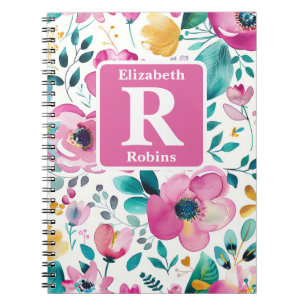 Colourful spring flowers personalised monogram  notebook