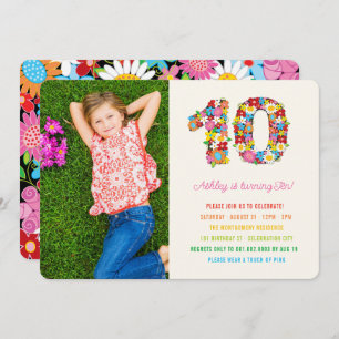 Colourful Spring Flowers Photo Girl's 10th Birthda Invitation