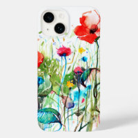 Colourful Spring Flowers & Red Poppy's Watercolors