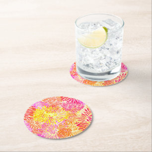 Colourful Spring Flowers Round Paper Coaster