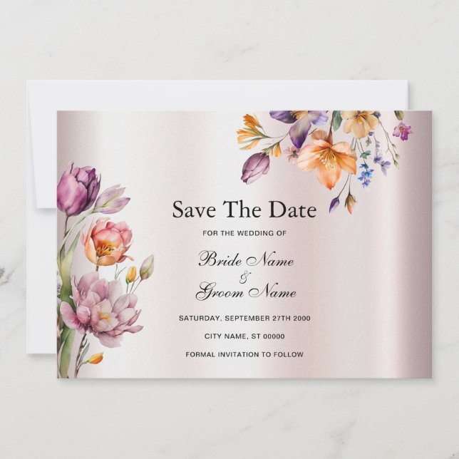 Colourful Spring Flowers Save The Date (Front)