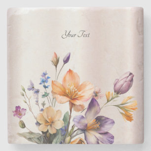 Colourful Spring Flowers Stone Coaster