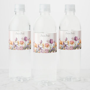 Colourful Spring Flowers Water Bottle Label