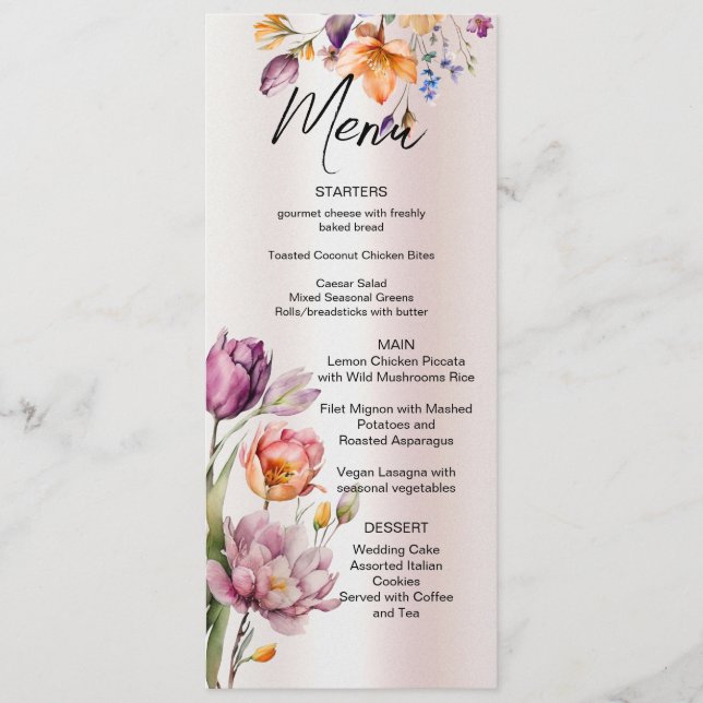 Colourful Spring Flowers Wedding Menu (Front)