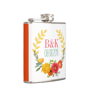 Colourful Spring Flowers Wedding Wreath Hip Flask