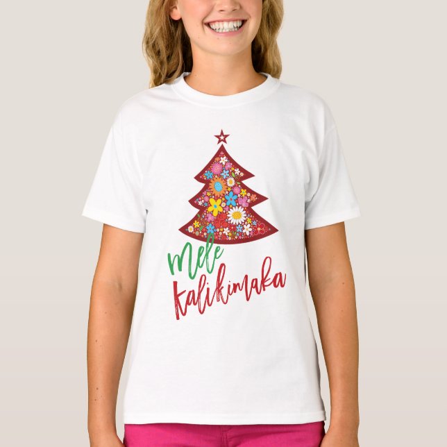 Colourful Spring Flowers Whimsical Christmas Tree  T-Shirt (Front)