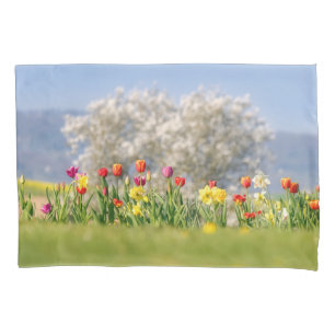 Colourful Spring Flowers with Tulips and Daffodils Pillowcase