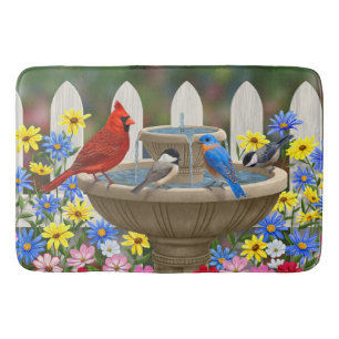 Colourful Spring Garden Bird Bath Bath Mat
