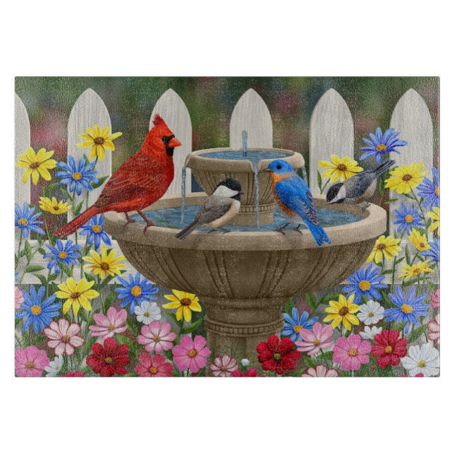 Colourful Spring Garden Bird Bath Cutting Board (Front)