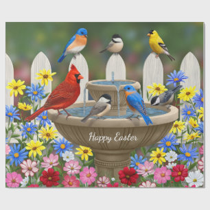 Colourful Spring Garden Bird Bath Wrapping Paper