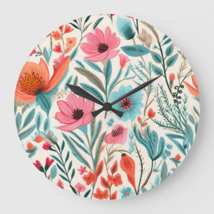 Colourful Spring Garden Floral Elegant Large Clock