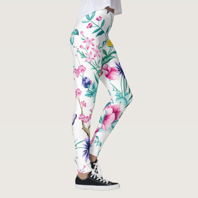 Colourful spring garden flowers pattern leggings (Right)