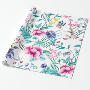 Colourful spring garden flowers pattern wrapping paper