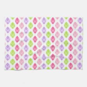 Colourful Spring Leaves Pink Green Purple Pattern Tea Towel